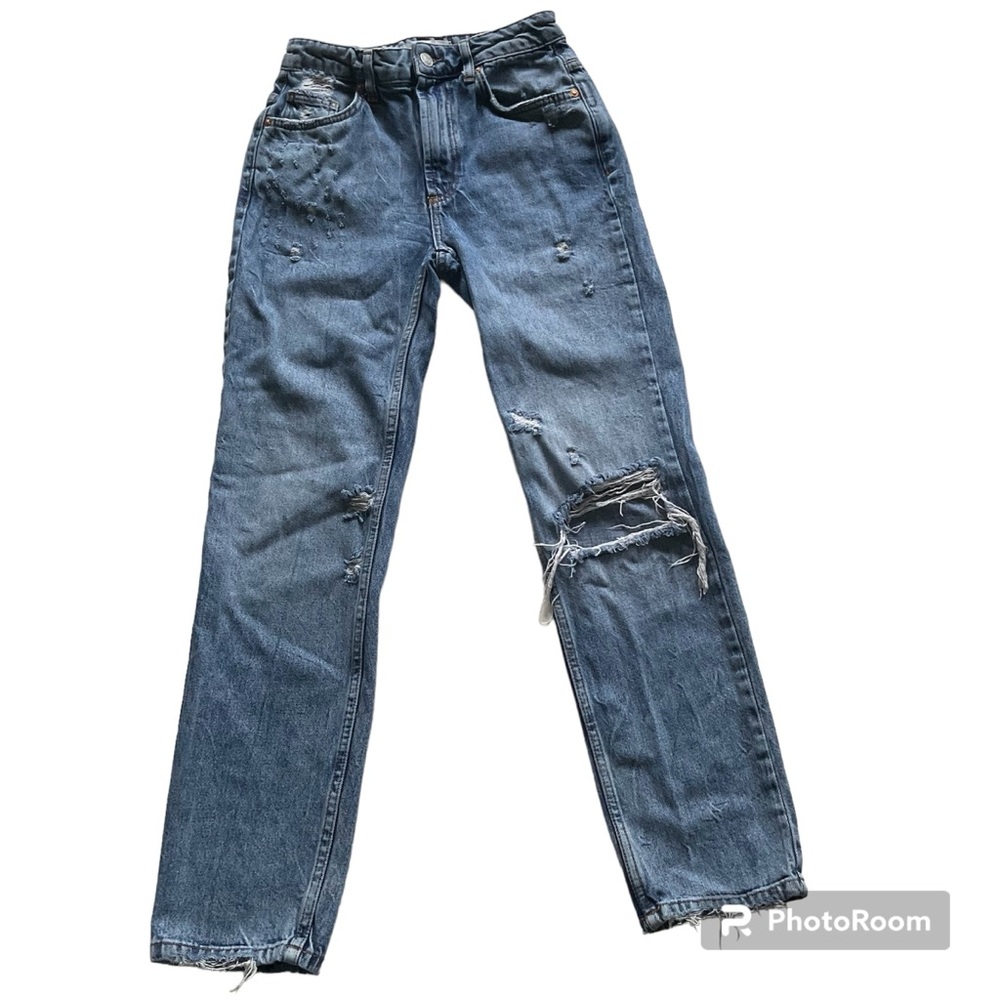 We The Free TWENTY-FOUR Denim Blue Jeans, Distressed Ripped Sz 24